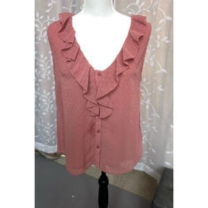 Wishlist apparel Sleeveless Ruffle Front Blouse – Rose Pink, size large